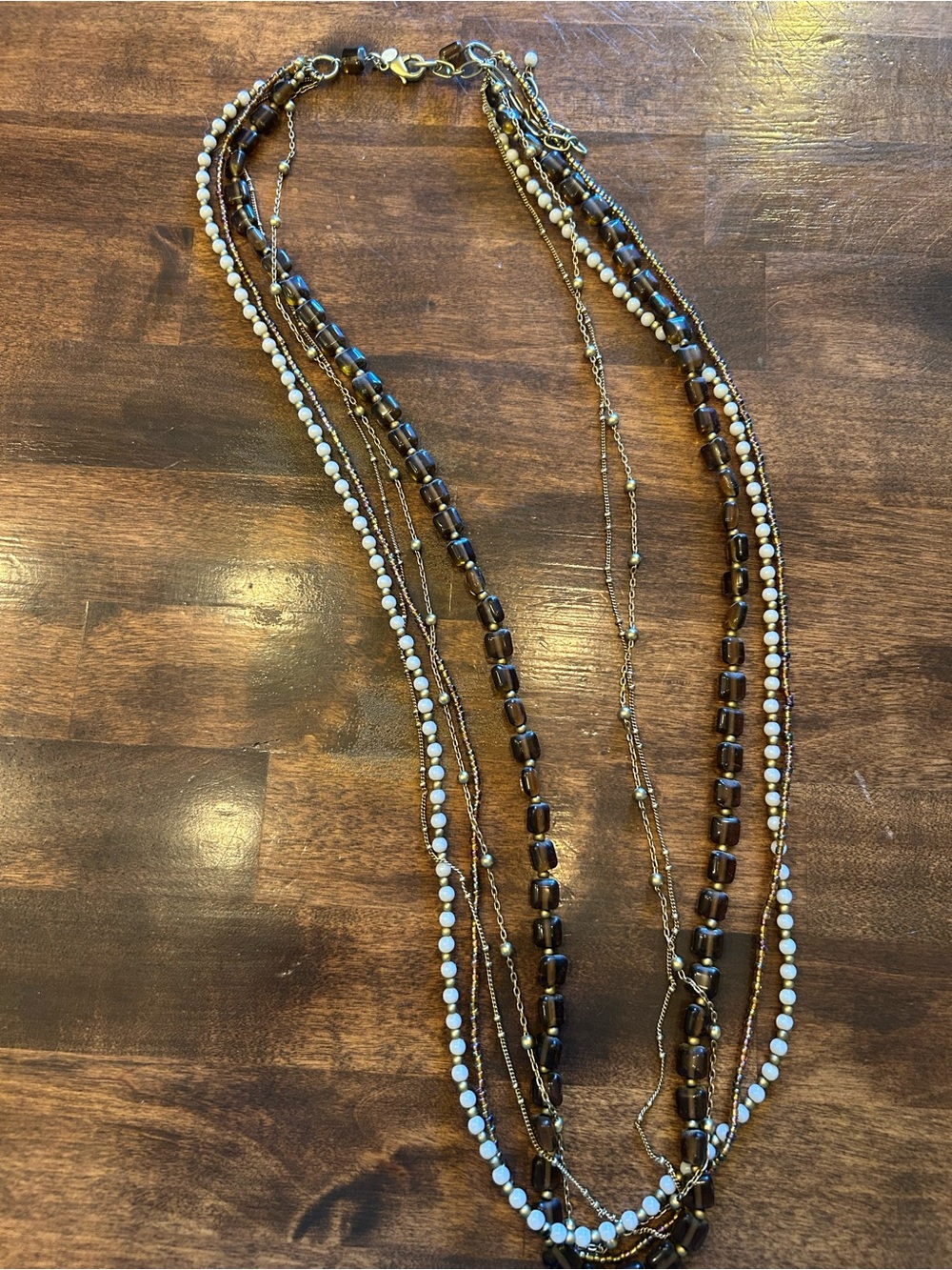 Premier Designs Brown and White Multi-Strand Layered Necklace